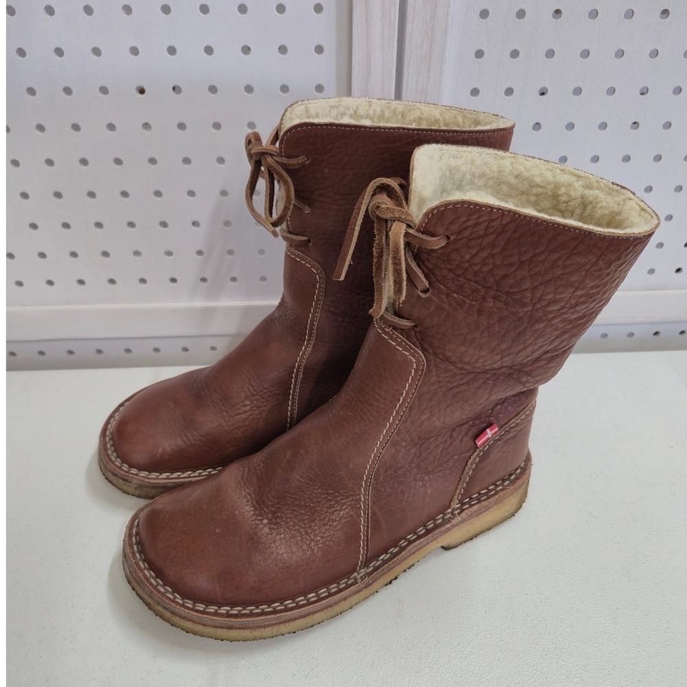 Duckfeet Arhus Brown Leather Shearling Lined Boots Crepe Sole Size 38 US 7.5/8